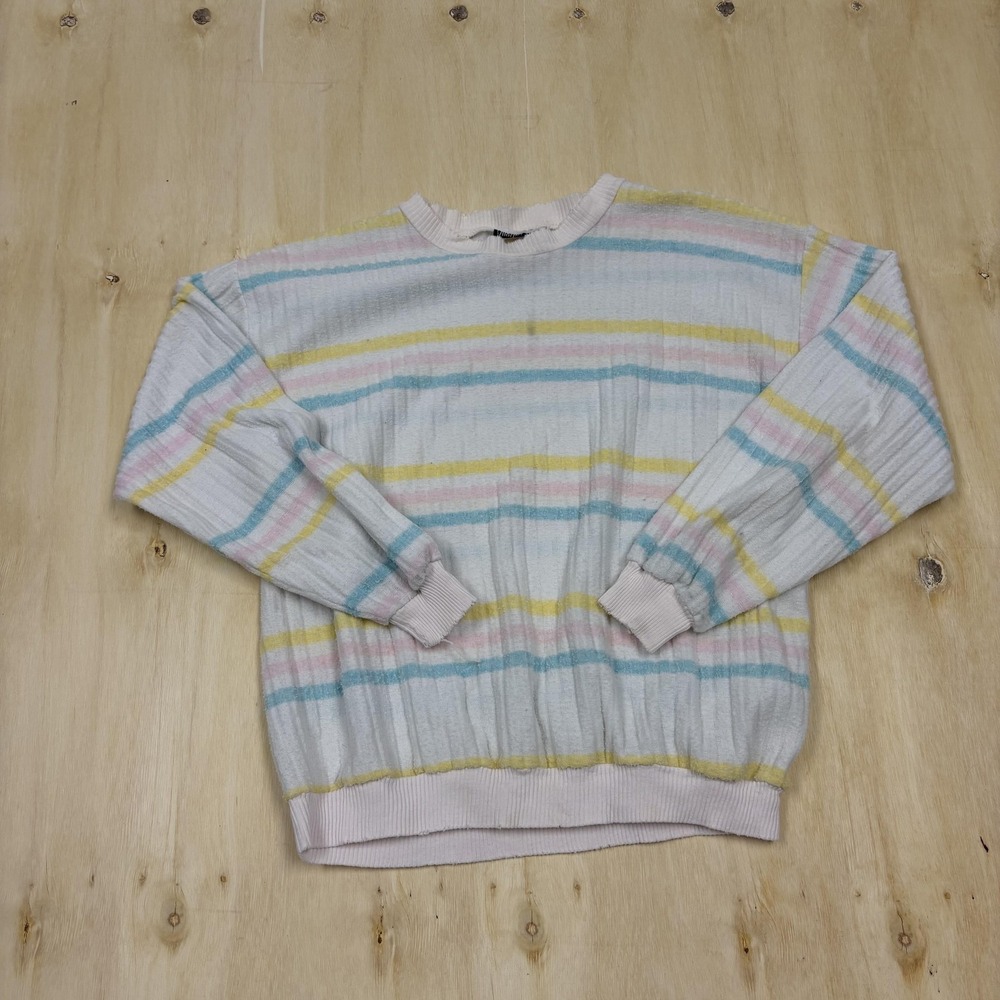 Vintage 90s Another Name Sweater Womens Large Pastel Stripe Crewneck Knit